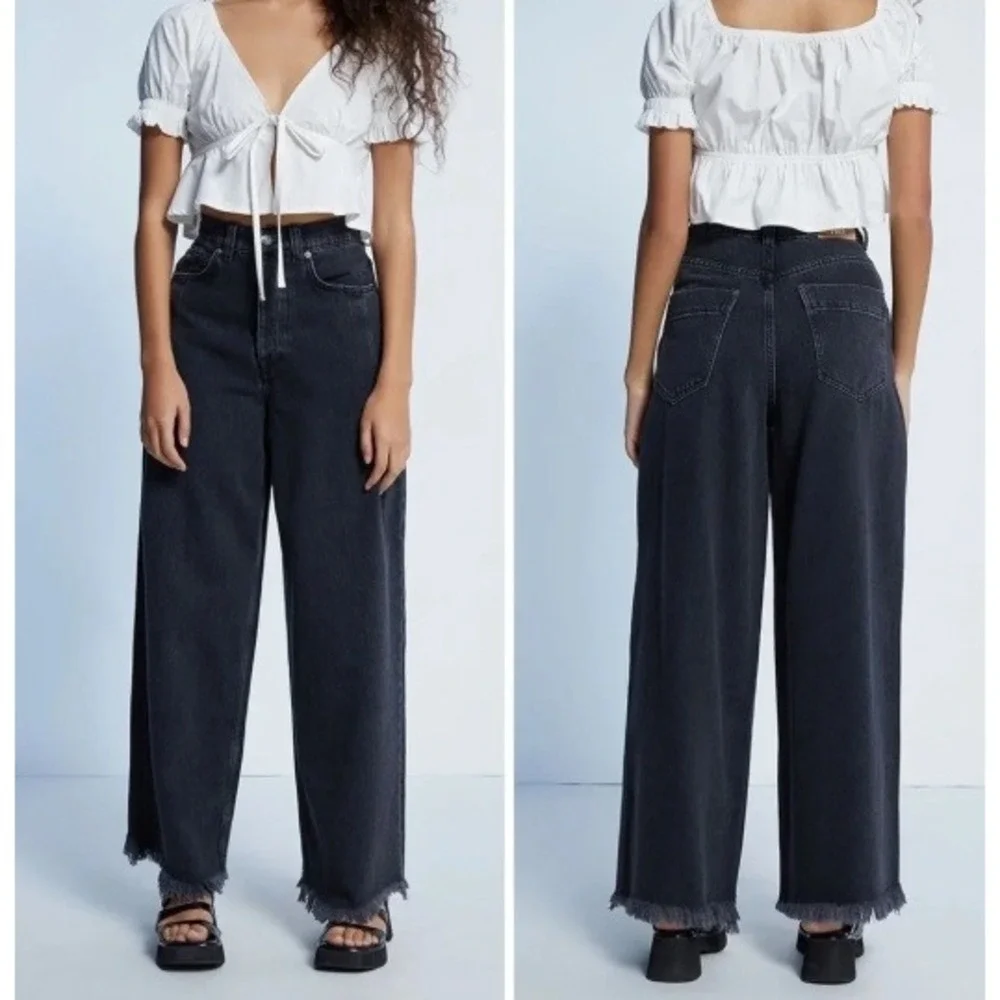 We The Free Old West Slouchy High Rise Wide Leg Jeans Womens 33 Blue Black Boho